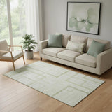 5' X 8' Artichoke Green And Gray Geometric Washable Area Rug With UV Protection