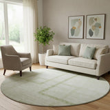 8' Artichoke Green And Gray Geometric Washable Round Rug With UV Protection