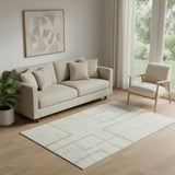 5' X 8' Beige And Taupe Geometric Washable Area Rug With UV Protection