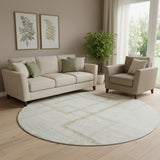 8' Beige And Taupe Geometric Washable Round Rug With UV Protection