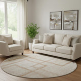 8' Coral And Rust Geometric Washable Round Rug With UV Protection