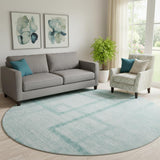 8' Teal And Ivory Geometric Washable Round Rug With UV Protection