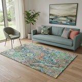 5' X 8' Blue Orange And Green Abstract Washable Area Rug With UV Protection