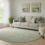 8' Green And Ivory Abstract Washable Round Rug With UV Protection