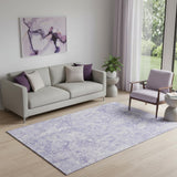 5' X 8' Plum And Ivory Abstract Washable Area Rug With UV Protection
