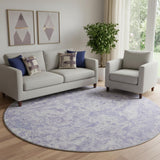 8' Plum And Ivory Abstract Washable Round Rug With UV Protection