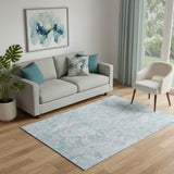 5' X 8' Sky Blue And Ivory Abstract Washable Area Rug With UV Protection