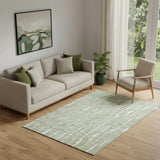 5' X 8' Artichoke Green And Ivory Vermicular Washable Area Rug With UV Protection