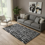 5' X 8' Black And Ivory Vermicular Washable Area Rug With UV Protection