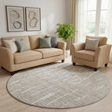 8' Brown And Ivory Vermicular Washable Round Rug With UV Protection