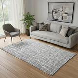 5' X 8' Gray And Ivory Vermicular Washable Area Rug With UV Protection