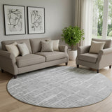 8' Gray And Ivory Vermicular Washable Round Rug With UV Protection