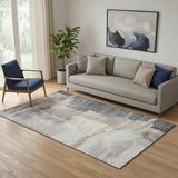 5' X 8' Gray Beige And Ivory Abstract Washable Area Rug With UV Protection