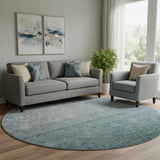 8' Teal And Gray Ombre Washable Round Rug With UV Protection