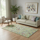 5' X 8' Artichoke Green Blue And Pink Paisley Washable Area Rug With UV Protection
