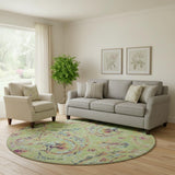 8' Artichoke Green Blue And Pink Paisley Washable Round Rug With UV Protection