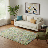 5' X 8' Fern Green Blue And Pink Paisley Washable Area Rug With UV Protection