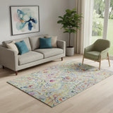 5' X 8' Gray Blue And Pink Paisley Washable Area Rug With UV Protection