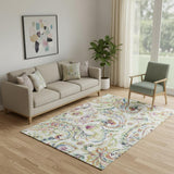 5' X 8' Ivory Blue And Pink Paisley Washable Area Rug With UV Protection
