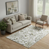 5' X 8' Brown And Ivory Paisley Washable Area Rug With UV Protection
