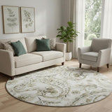 8' Brown And Ivory Paisley Washable Round Rug With UV Protection