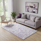 5' X 8' Lavender And Ivory Paisley Washable Area Rug With UV Protection