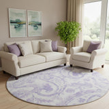 8' Lavender And Ivory Paisley Washable Round Rug With UV Protection