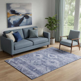 5' X 8' Navy Blue And Ivory Southwestern Washable Area Rug With UV Protection