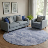 8' Navy Blue And Ivory Southwestern Washable Round Rug With UV Protection