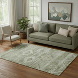 5' X 8' Olive Green And Ivory Southwestern Washable Area Rug With UV Protection