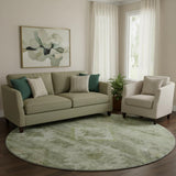 8' Olive Green And Ivory Southwestern Washable Round Rug With UV Protection