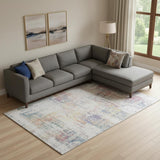 8' X 10' Ivory Blue And Gold Abstract Washable Area Rug With UV Protection
