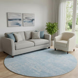 8' Blue And Ivory Abstract Washable Round Rug With UV Protection