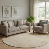 8' Coral And Ivory Abstract Washable Round Rug With UV Protection
