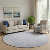 8' Lavender And Ivory Abstract Washable Round Rug With UV Protection