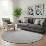 8' Silver And Gray Abstract Washable Round Rug With UV Protection