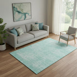 5' X 8' Turquoise And Ivory Abstract Washable Area Rug With UV Protection