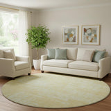 8' Wheat And Ivory Abstract Washable Round Rug With UV Protection