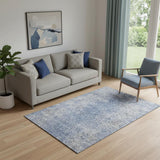5' X 8' Blue And Gray Abstract Washable Area Rug With UV Protection