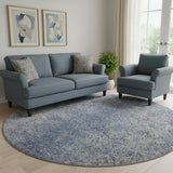 8' Blue And Gray Abstract Washable Round Rug With UV Protection