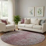 8' Merlot And Gray Abstract Washable Round Rug With UV Protection