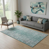 5' X 8' Teal And Gray Abstract Washable Area Rug With UV Protection