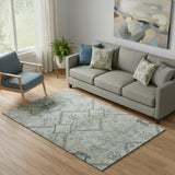 5' X 8' Artichoke Green And Gray Floral Washable Area Rug With UV Protection