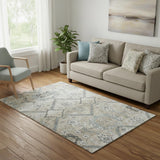 5' X 8' Beige And Gray Floral Washable Area Rug With UV Protection