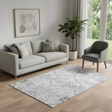 5' X 8' Gray And Silver Floral Washable Area Rug With UV Protection