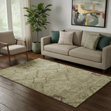 5' X 8' Brown And Beige Floral Washable Area Rug With UV Protection