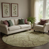 8' Brown And Beige Floral Washable Round Rug With UV Protection
