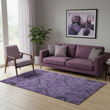 5' X 8' Eggplant And Gray Floral Washable Area Rug With UV Protection
