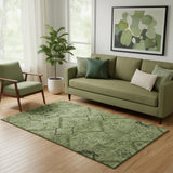 5' X 8' Olive Green And Gray Floral Washable Area Rug With UV Protection
