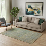 5' X 8' Green And Gold Abstract Washable Area Rug With UV Protection
